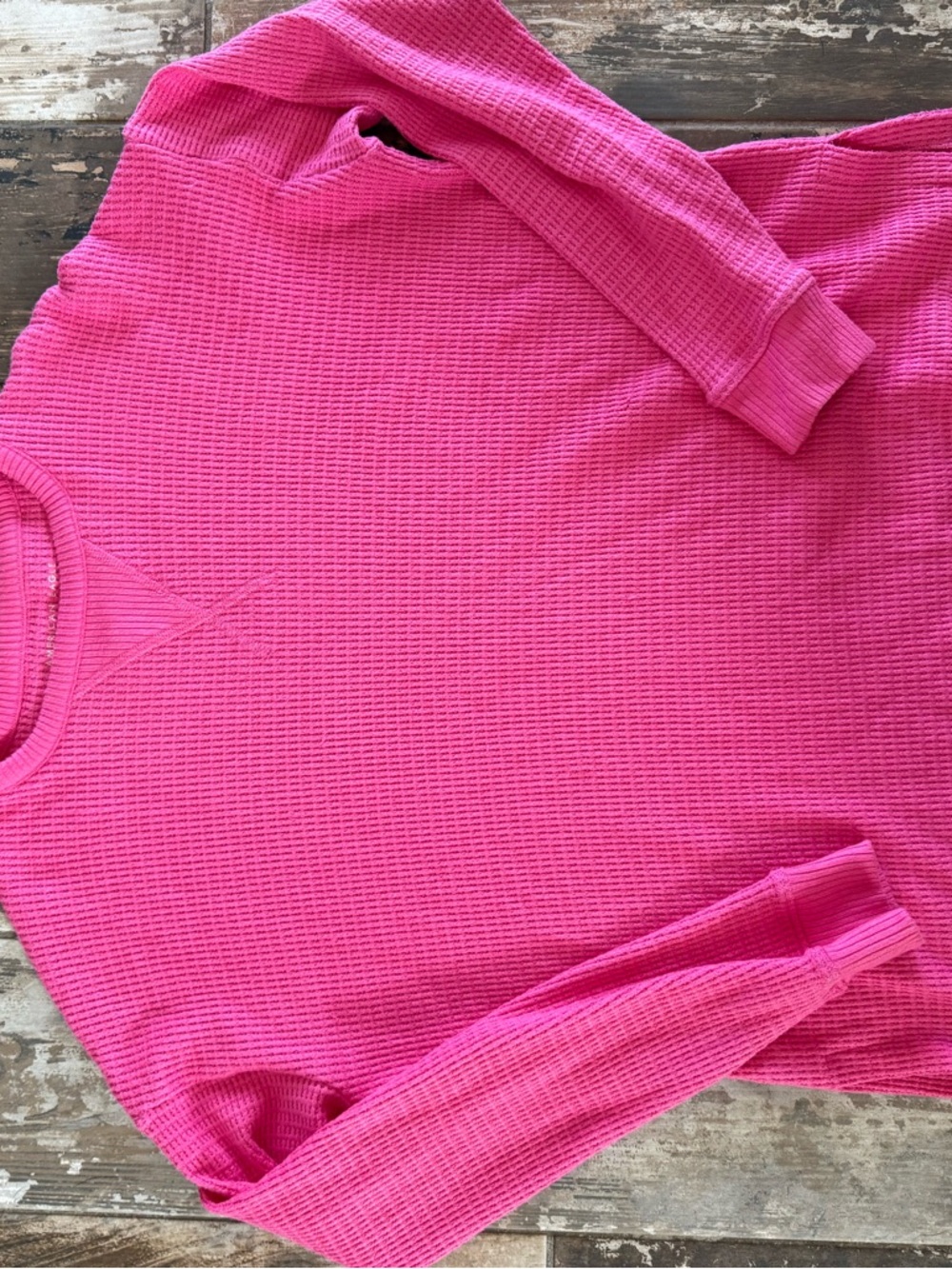 American Eagle Bright Pink Waffle Knit Long Sleeve Top